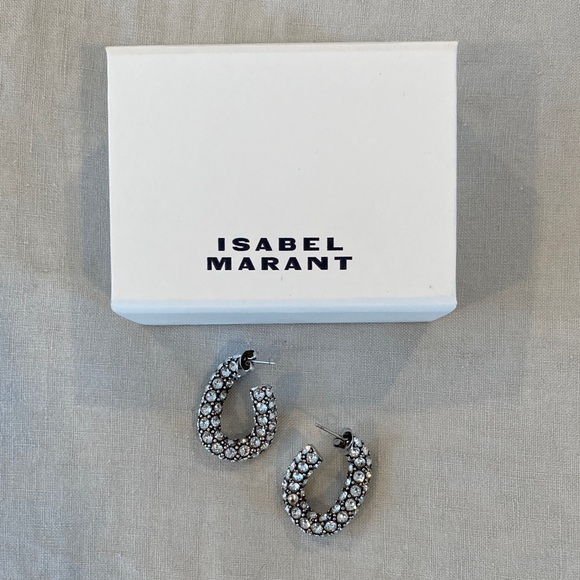 Isabel Marant Funky Ring Rhinestone Crystal Hoop Earrings Silver NIB - Picture 1 of 7